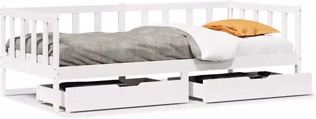 Letto singolo | Letto per adulti | Dormeuse con Cassetti Bianca 80x200 cm Legno Massello di Pino