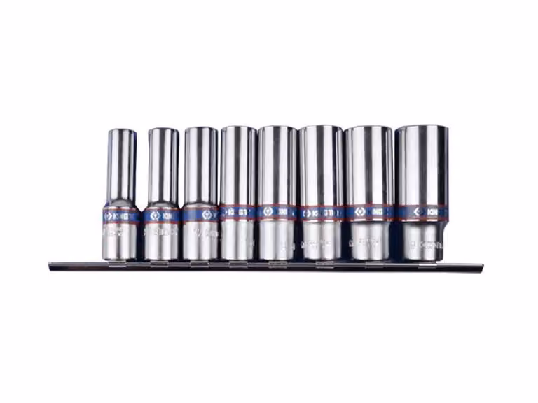 KING TONY 3/8" 8 pz. 6-SETTINE LUNGHE 10 - 19 mm, CROMATE, SU CORPO