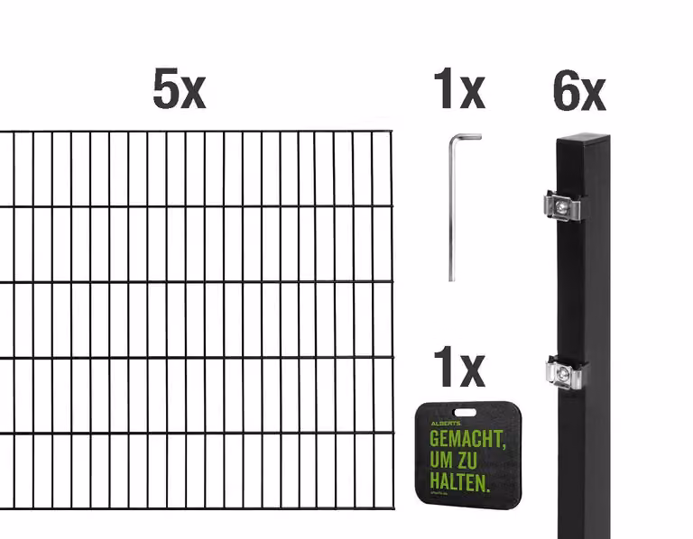 Recinzione a doppia barra Alberts 628635, set completo da 12 elementi, nero opaco, altezza 120 cm, lunghezza 10 m