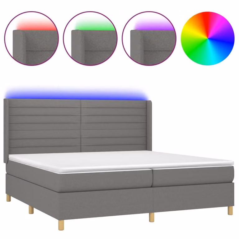 Letto a Molle Materasso e LED Grigio Scuro 200x200cm in Tessuto
