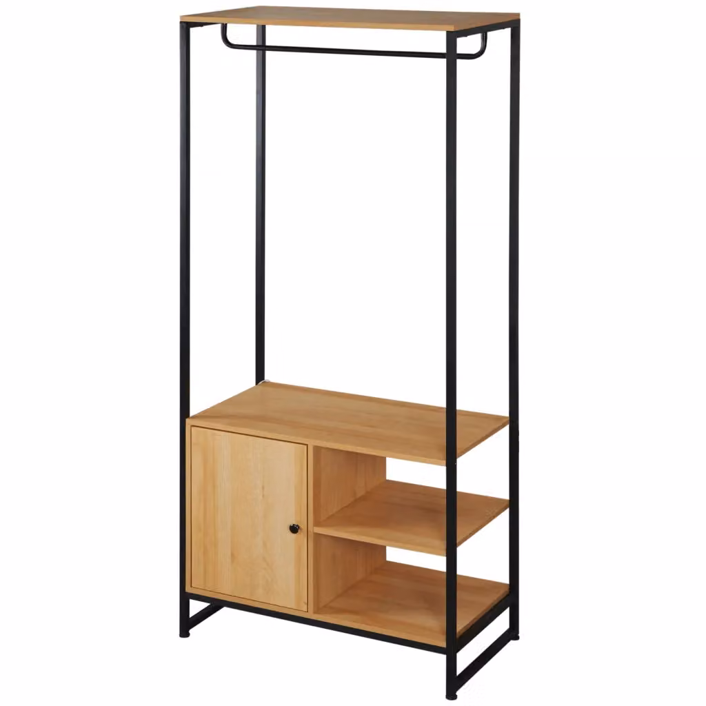 Appendiabiti da Ingresso con Scarpiera Xylo in Acciaio e Legno Stile Industriale, Colore Nero e Marrone, L/P/H: 80 x 40 x 180 cm – 2