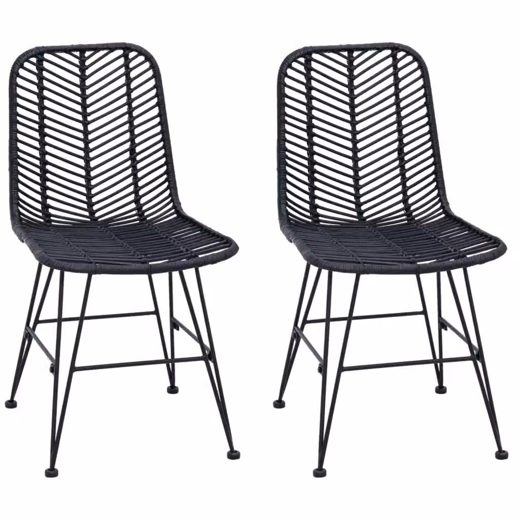 Set di 2 sedie da pranzo vidaXL in rattan e metallo nero, stile moderno per cucina e soggiorno, L/P/H: 44 x 54 x 85 cm – 2