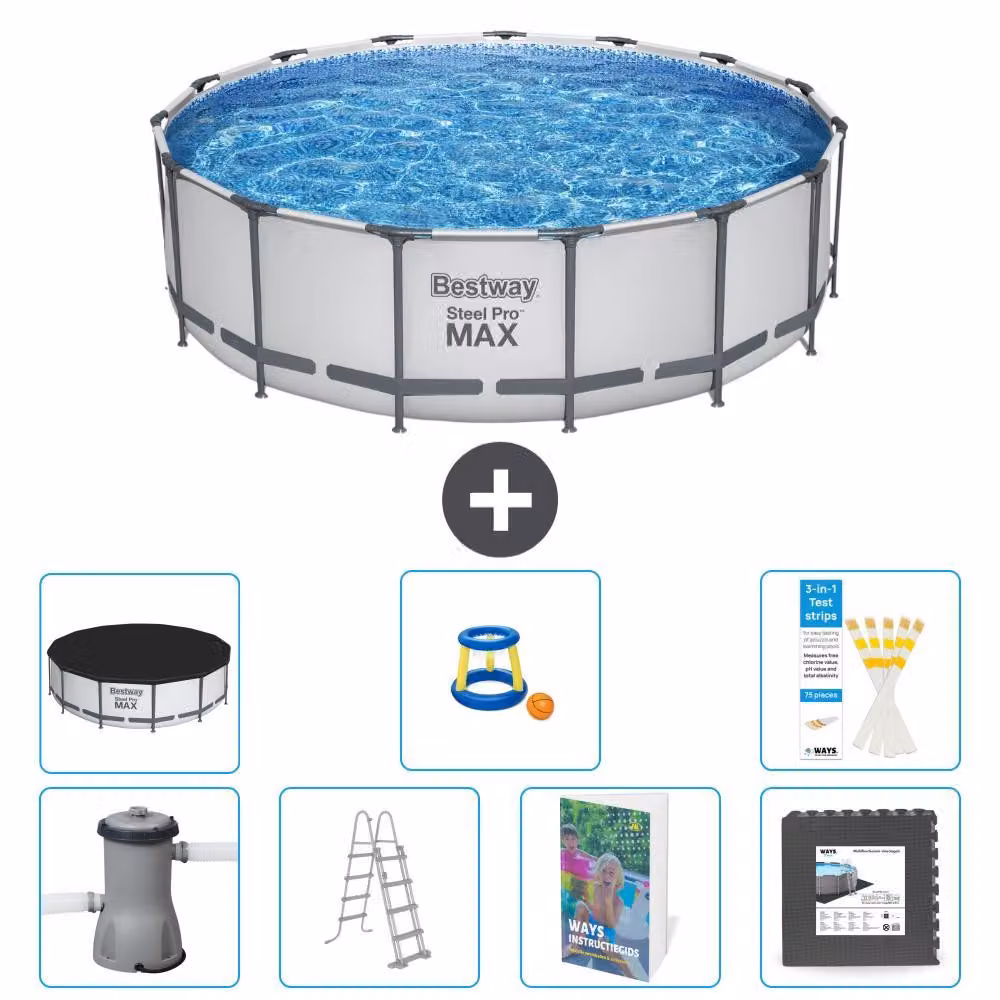 Bestway Steel Pro MAX, piscina in acciaio, forma rotonda, dimensioni 488x122 cm, composta da 6 parti, modello S525
