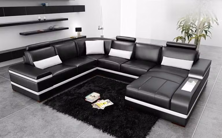 Ecksofa Ledersofa mit USB Big XXL U-Form Wohnlandschaft Sofa Couch Garnitur LED