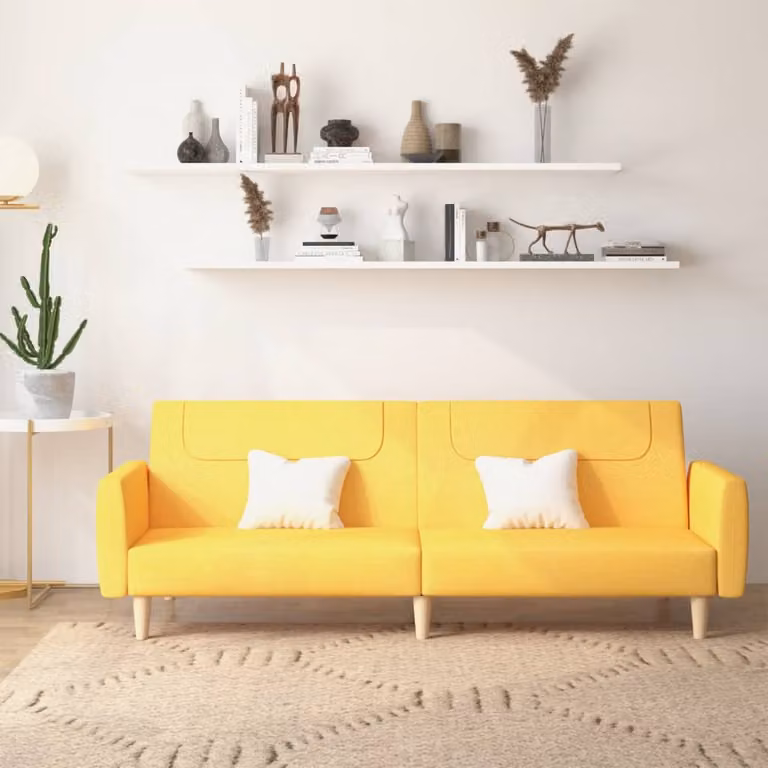 vidaXL Divano Letto Click-Clack Moderno in Tessuto Giallo con Struttura in Legno Solido e Cuscini Inclusi, Dimensioni Letto: 90 x 200 cm