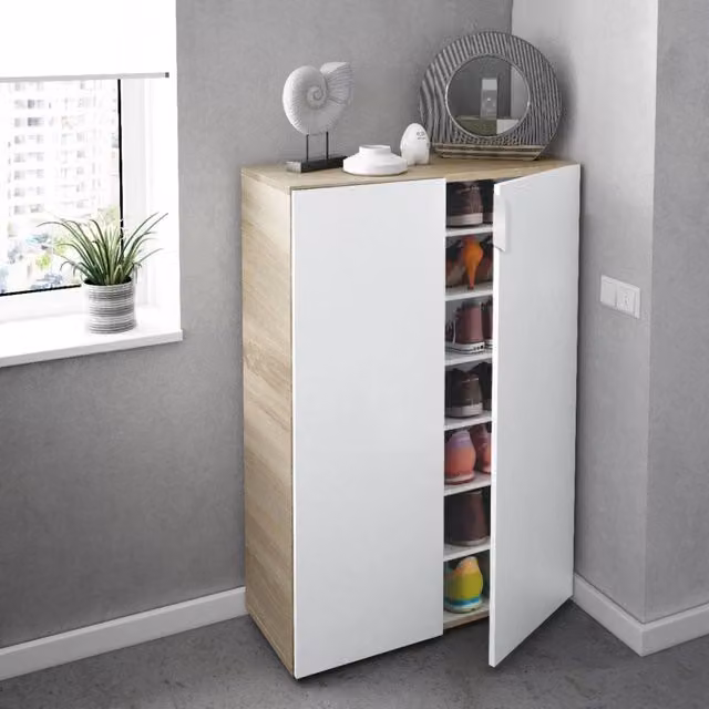 Scarpiera 2 ante 12 paia rovere chiaro bianco 72 cm