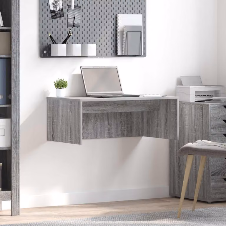 Scrivania a parete sospesa vidaXL in stile minimalista, colore grigio, L 80 x P 45 x H 30 cm