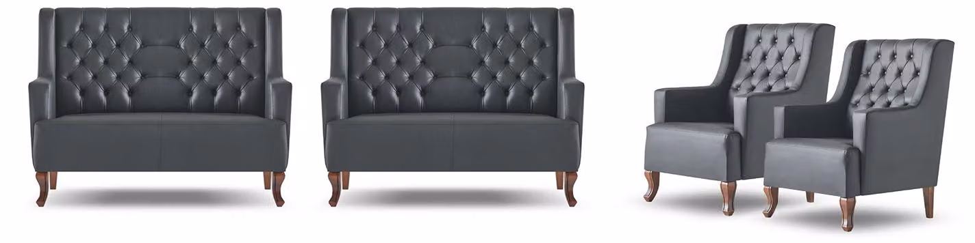 Komplett Chesterfield Sofa-Set Schwarz 2-Sitzer Sessel Leder Sitzmöbel
