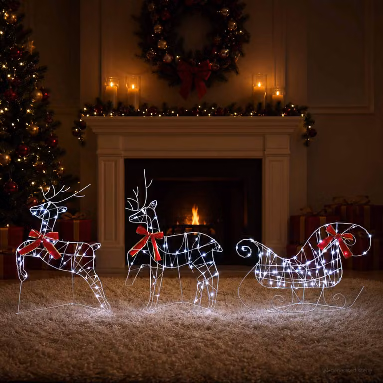 vidaXL Renna di Natale con slitta 3 pz 140 LED Bianco freddo