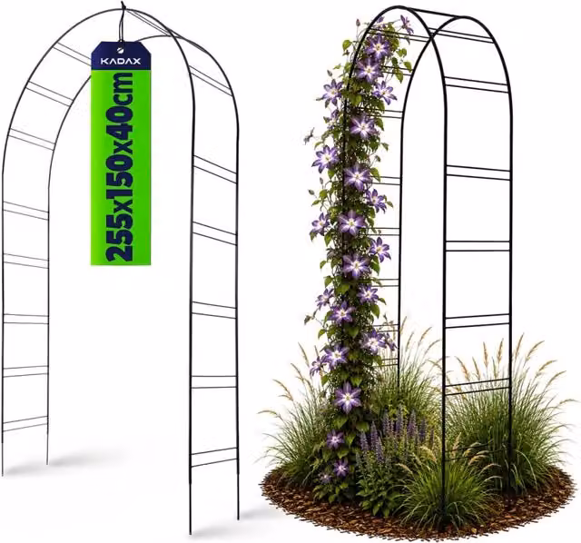 Arco floreale KADAX in metallo nero per piante rampicanti e rose, H: 255 cm, L: 150 cm, P: 40 cm