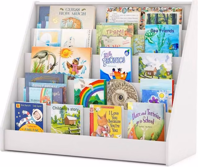 Libreria da terra per bambini a 5 livelli-Piccolo porta riviste con dispositivi anti-ribaltamento per cameretta Bianco