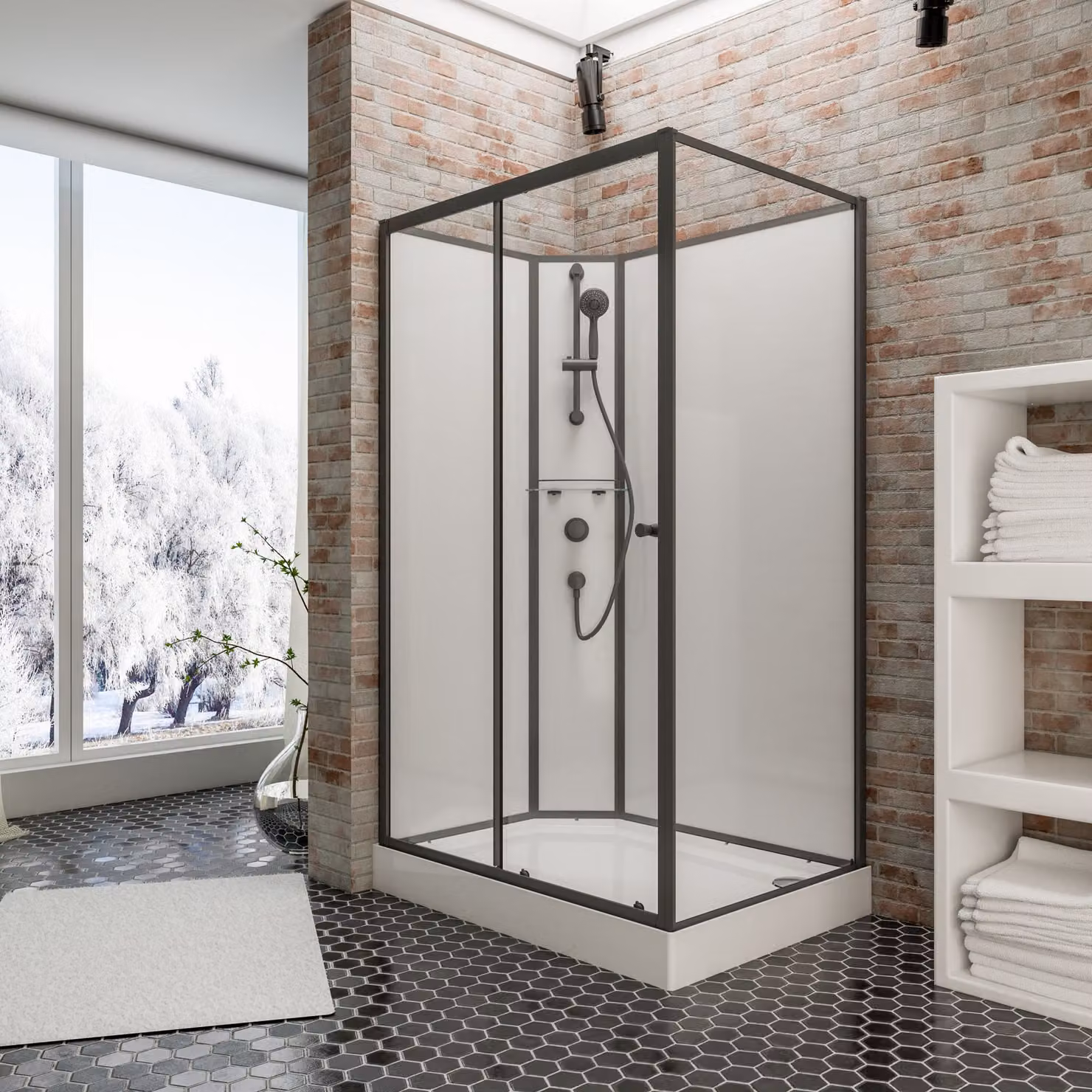 Cabina completa Schulte - Versione sinistra, 120 x 90 x 204 cm, vetro di sicurezza (ESG) trasparente chiaro, nero opaco