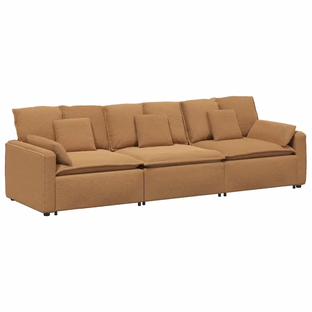 Divano Modulare Moderno vidaXL in Tessuto Beige con Cuscini e Struttura in Metallo e Legno – 2