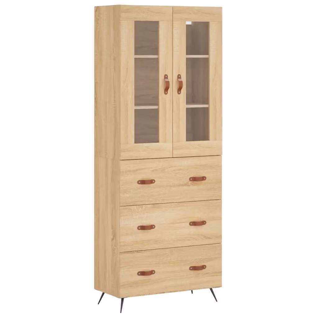 Credenza moderna vidaXL in legno e vetro color beige L: 69,5 cm, P: 34 cm, H: 180 cm – 2