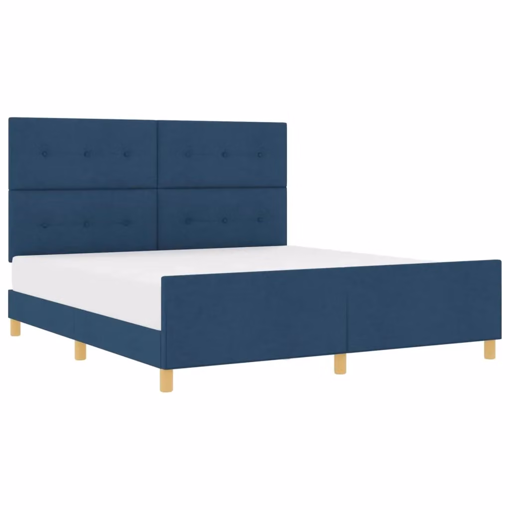 Struttura del letto con testiera vidaXL in tessuto blu e legno di pino, L/P/H: 180 x 200 x 128 cm – 2
