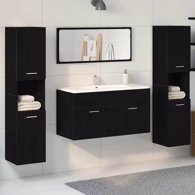 Set di mobili per il bagno 4 pz Rovere Nero 90 x 38,5 x 46 cm 3334325
