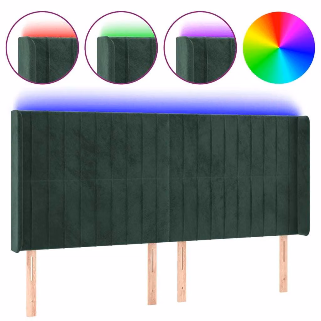 Testiera a LED Verde Scuro 163x16x118/128 cm in Velluto