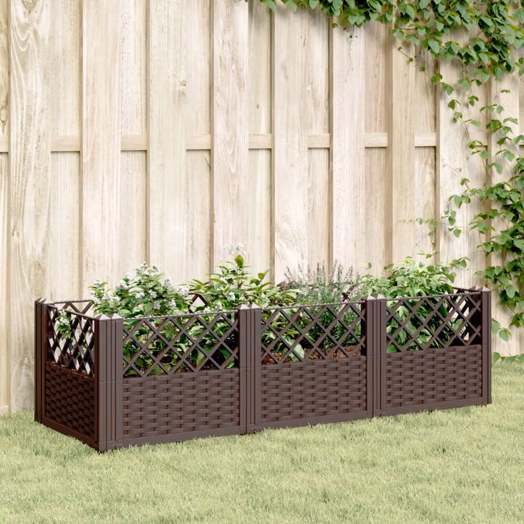 Fioriera da giardino rialzata con picchetti vidaXL, marrone, L: 123,5 cm, P: 43,5 cm, H: 43,5 cm
