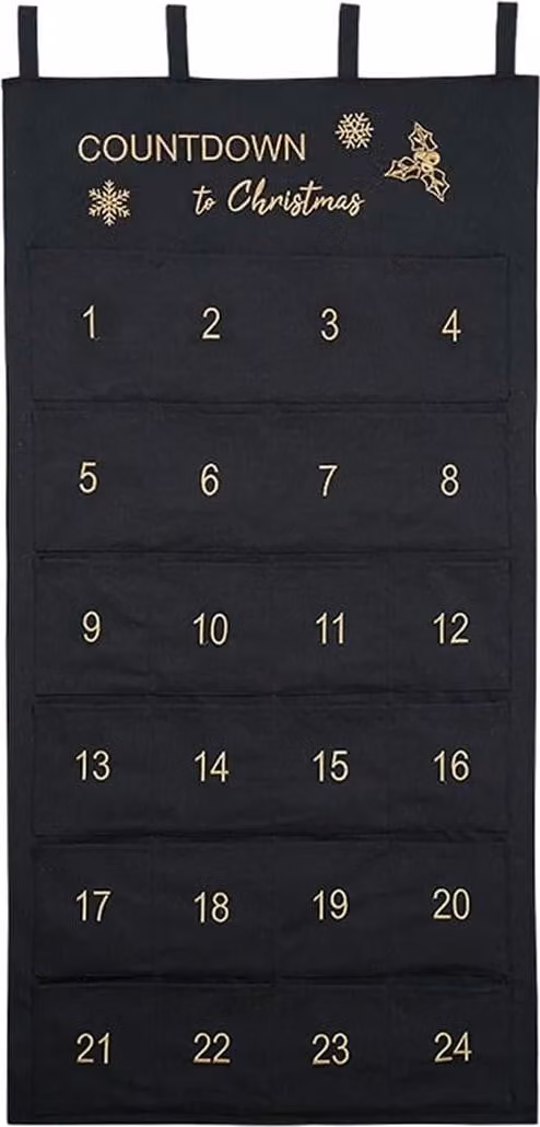 Calendario dell'Avvento in tessuto da riempire - Sacchetto in tessuto da decorare personalmente - Sacchetti regalo - Set di arazzi riutilizzabili (nero)