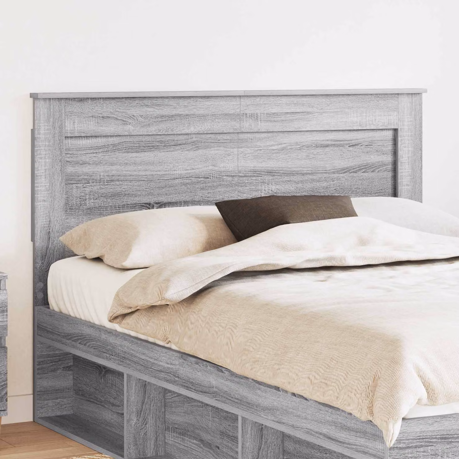 Testiera per letto moderna vidaXL in legno ingegnerizzato grigio con scomparti laterali