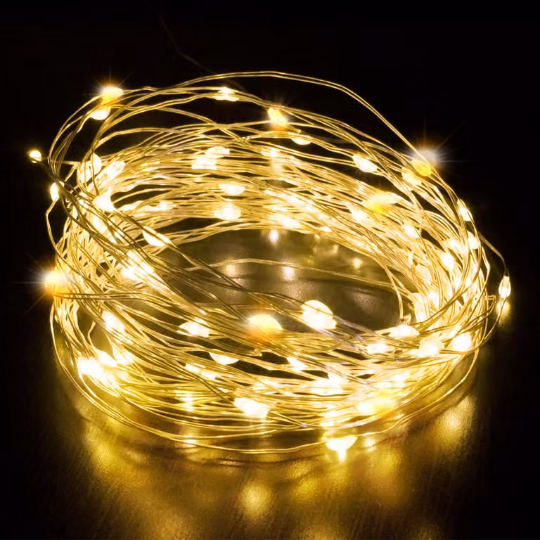 Catena luminosa a LED, 50 luci, 5 metri, luce bianco caldo, alimentazione a batteria, impermeabile