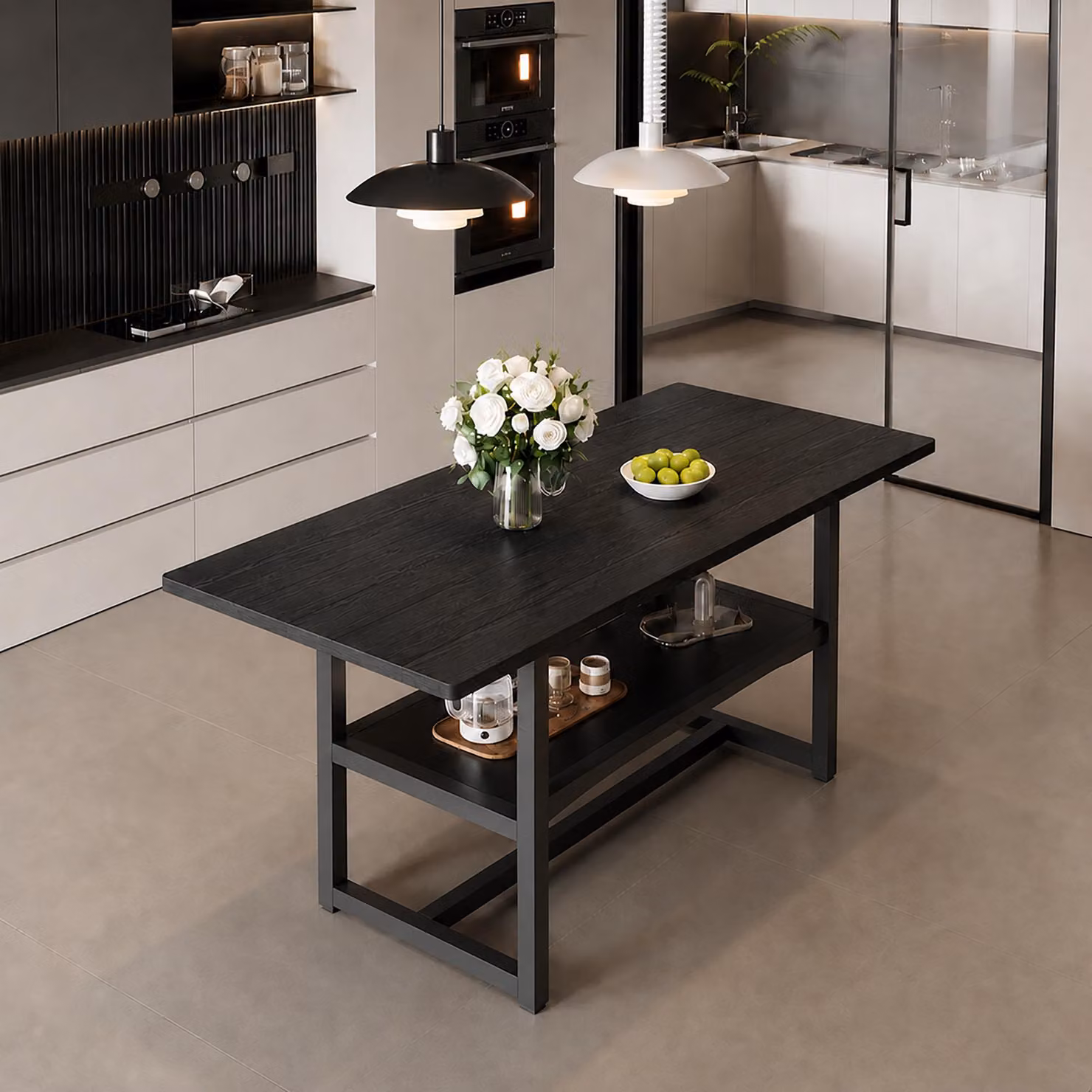 Tavolo da pranzo rettangolare, dimensioni 160x90x76 cm, design industriale, ripiano inferiore, per 4-6 persone (nero)