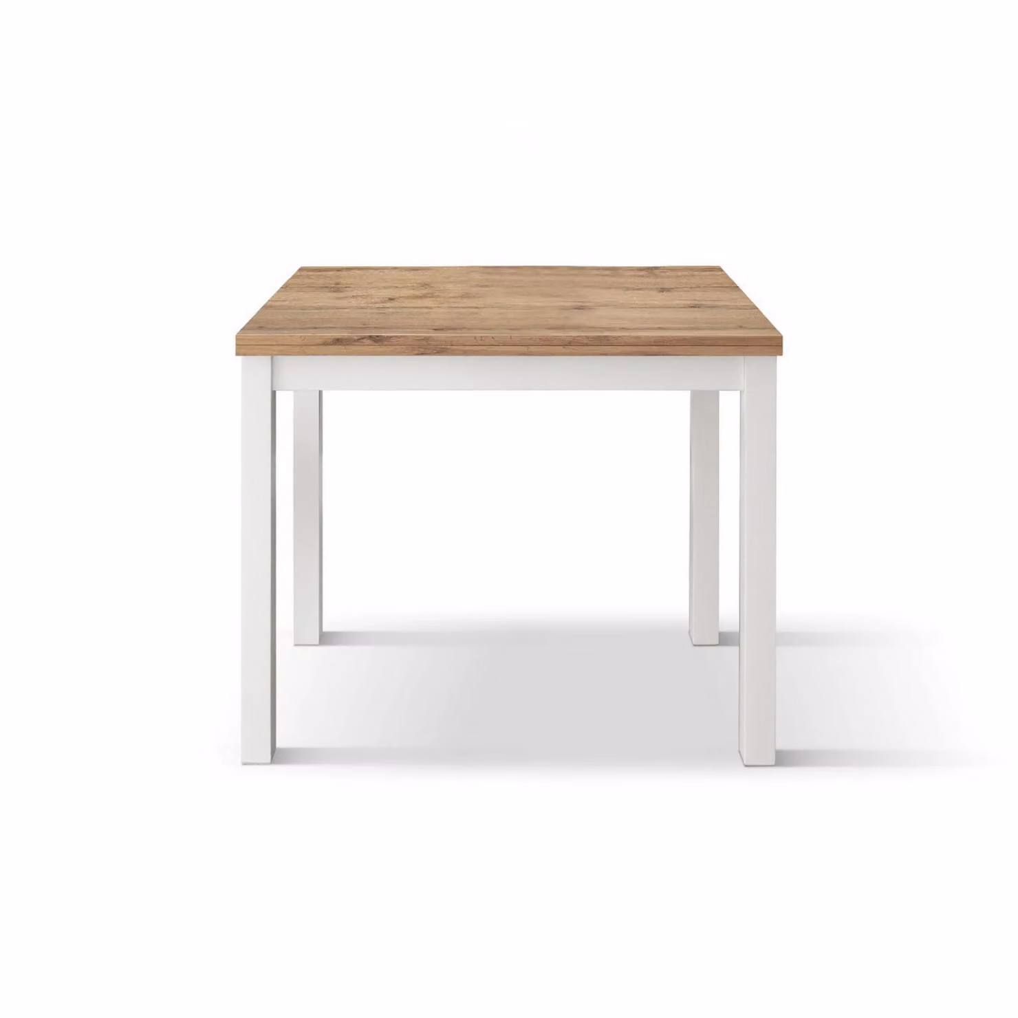 Tavolo POSITANO in legno effetto rovere e gambe bianche, allungabile a libro 90×90 cm – 180×90 cm