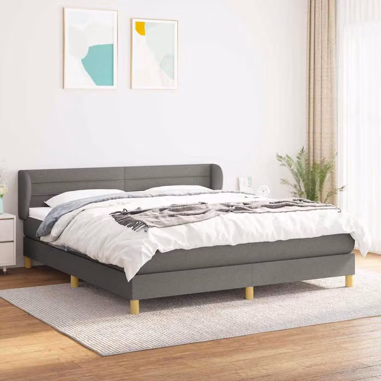 vidaXL Giroletto a Molle Ibrido con Materasso in Tessuto Grigio e Bianco L/P/H: 160 x 200 x 88 cm