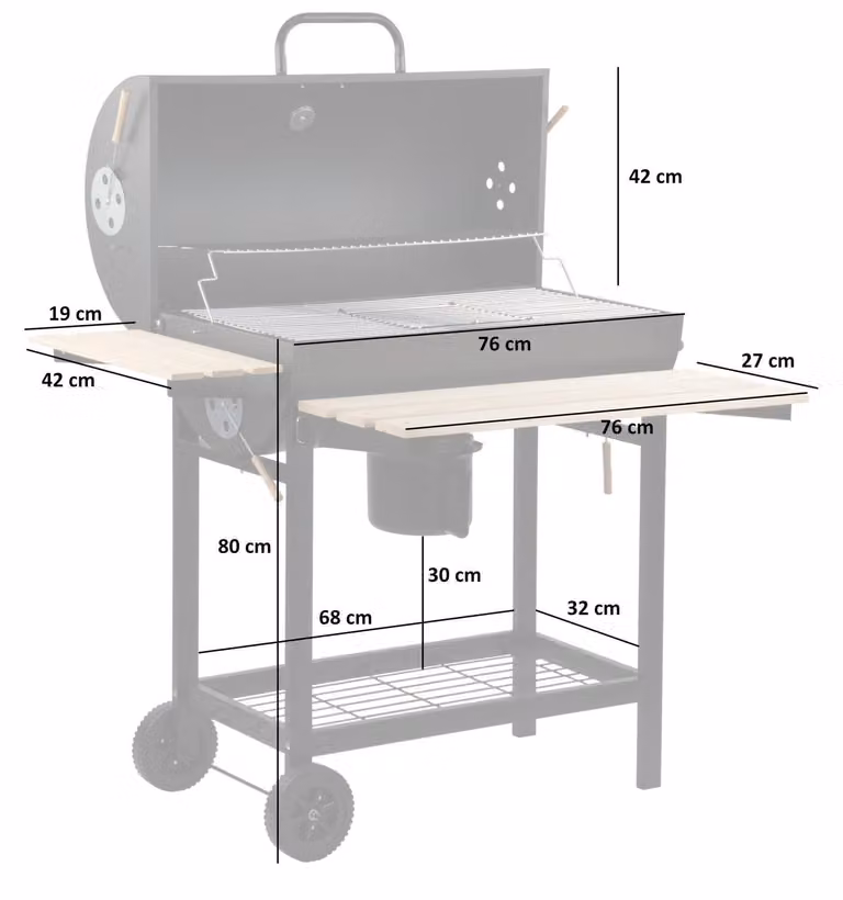 Carrello per barbecue a carbonella BBQ-Toro | Ø 42 x (L) 80 cm | Affumicatore a carbonella premium su ruote