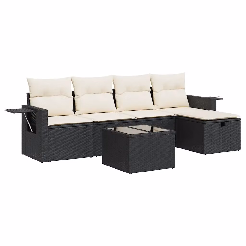 Set Divano da Giardino a L vidaXL in Polyrattan Nero con 6 Pezzi e Cuscini Imbottiti – 2