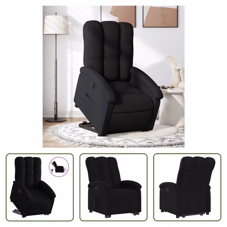 The Living Store Poltrona relax con supporto elettrico in tessuto nero