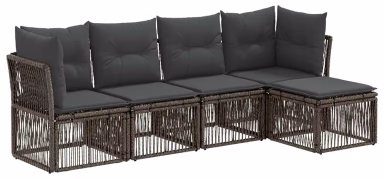 Set di divani da giardino, 5 pezzi, colore grigio, in rattan sintetico