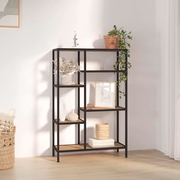 Scaffale per Libri Industrial vidaXL in Metallo e Legno, L 80 cm x P 30 cm x H 120 cm, Nero e Marrone