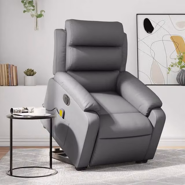 Poltrona Alzapersona Elettrica Reclinabile vidaXL in Similpelle Grigio con Braccioli