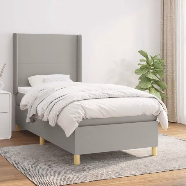 Letto Ibrido vidaXL con Giroletto a Molle e Materasso Grigio Chiaro e Bianco L/P/H: 100 x 200 x 203 cm