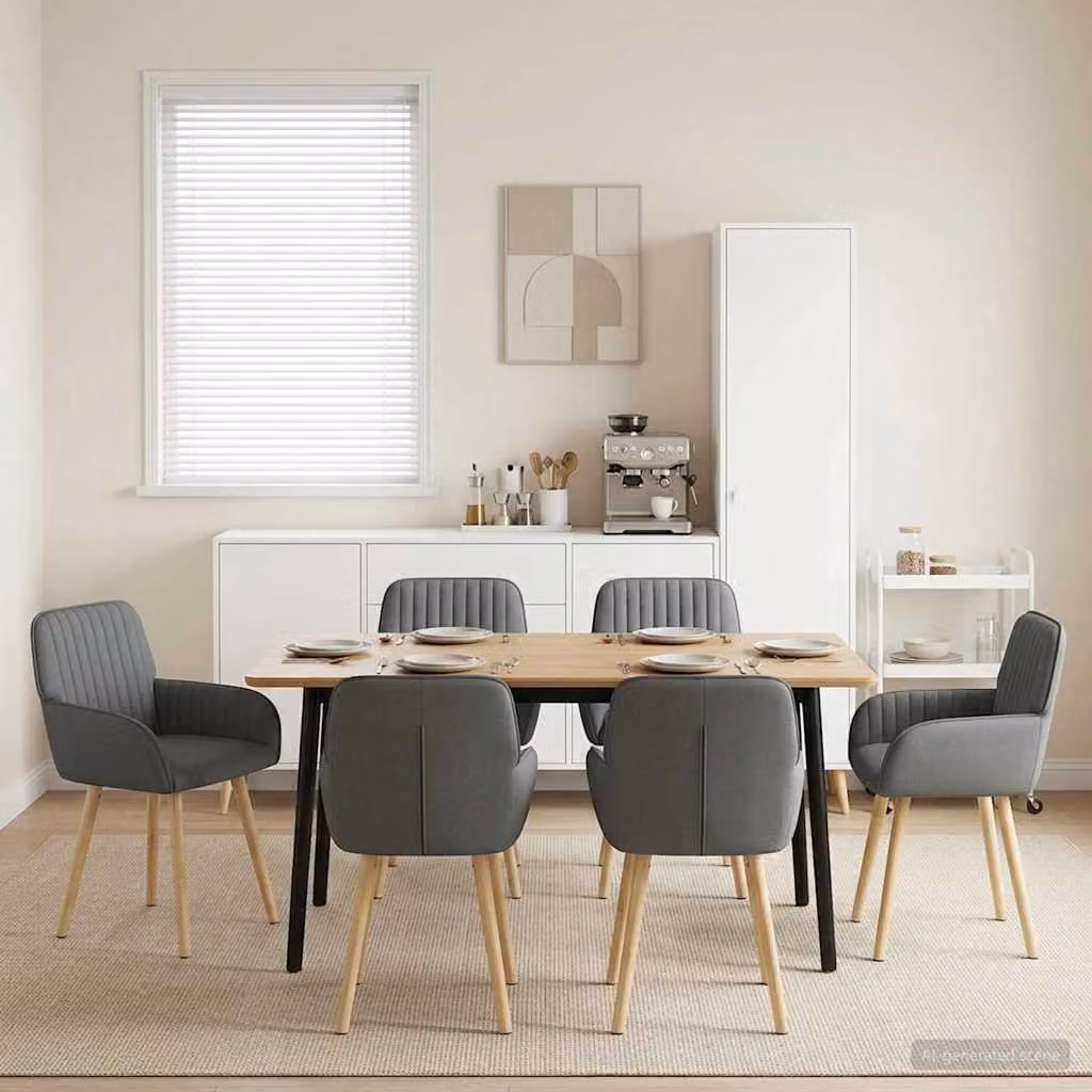 Set di 6 sedie da pranzo moderne vidaXL in tessuto grigio scuro e legno, L: 56,5 cm, P: 50 cm, H: 87,5 cm