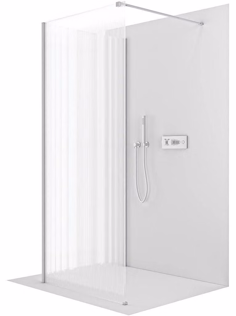 CERANO - Box doccia Walk-in Onyx Corner Cube L/P - 8 mm - montante angolare - cromato, vetro rigato - 110x90x200 cm