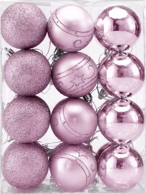 Set di 24 palline per albero di Natale Casaria rosa in plastica con decorazioni geometriche e astratte – 1