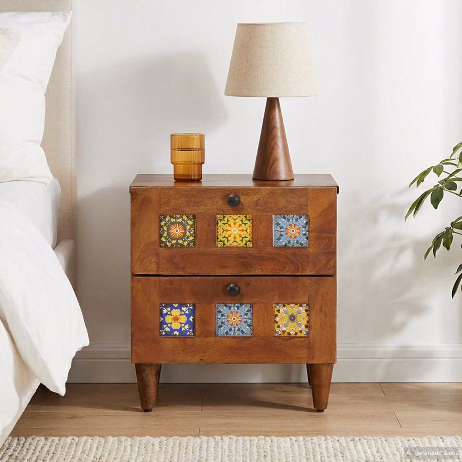 vidaXL Armadio da Notte in Legno di Mango Marrone Rustico L: 40 cm, P: 33 cm, H: 46 cm