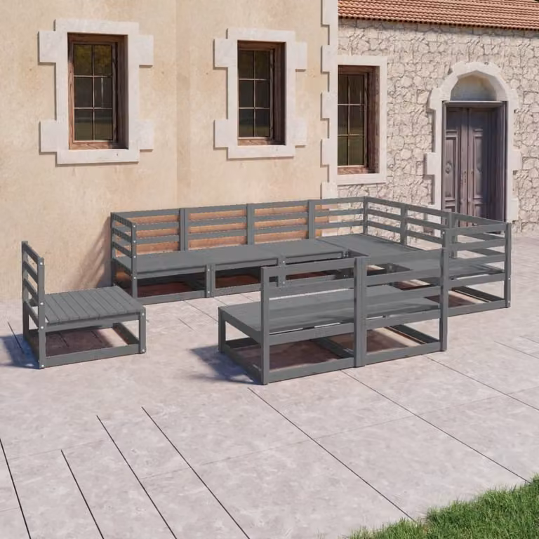 Maison Exclusive - Set Divani da Giardino 9 pz Grigi in Legno Massello di Pino