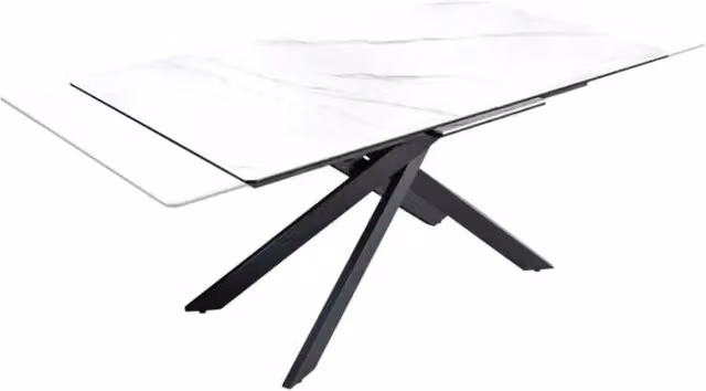Tavolo da pranzo allungabile MEUBLORAMA moderno in ceramica con base centrale in metallo, rettangolare, bianco, nero e grigio – 1