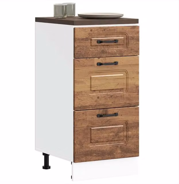 Base da cucina vidaXL in legno marrone stile rustico con ante a battente e cassetti interni L/P/H: 81.5 x 46.0 x 40.0 cm