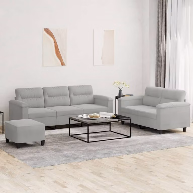 Maison Exclusive - Set divano a 3 pezzi con cuscini, tessuto in microfibra grigio chiaro