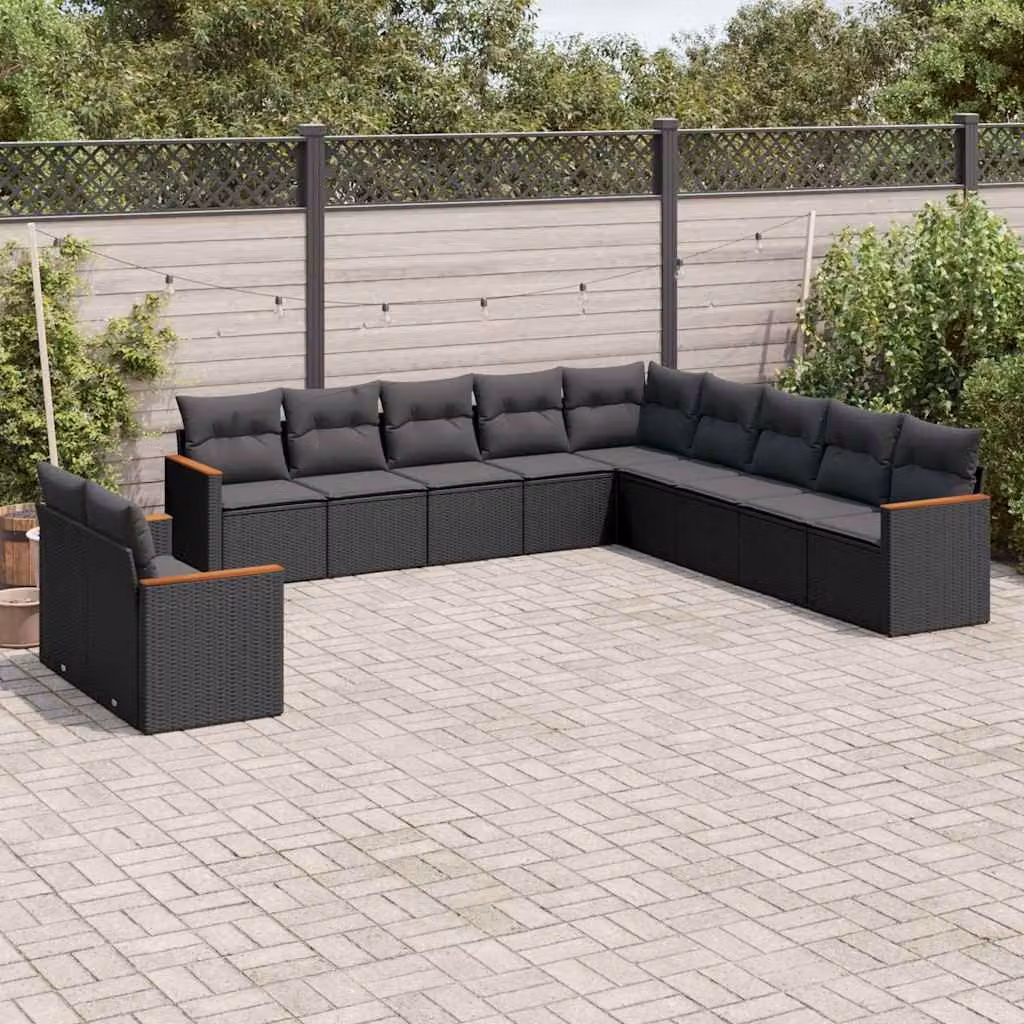 vidaXL Set Divani da Giardino 11 pz in Polyrattan Nero con Cuscini Imbottiti e Coperture Rimovibili – 1
