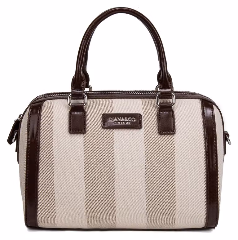 Borsa da donna con zip, motivo a righe bicolor, in ecopelle, con manici, dimensioni 25x20 cm