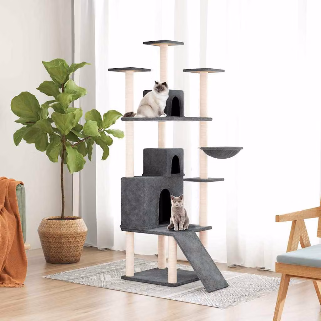 Albero per gatti vidaXL con amaca e tiragraffi in sisal, Grigio, Altezza: 175 cm