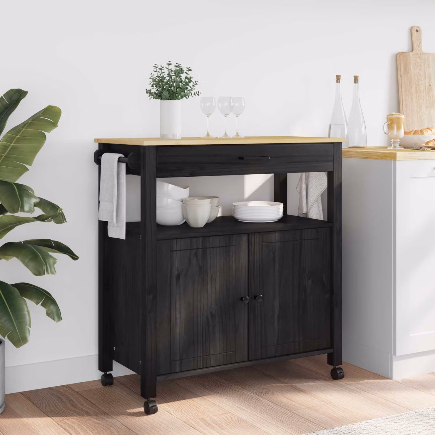 Carrello da cucina moderno vidaXL MONZA in legno di pino nero L: 84 cm, P: 40 cm, H: 88,5 cm – 1