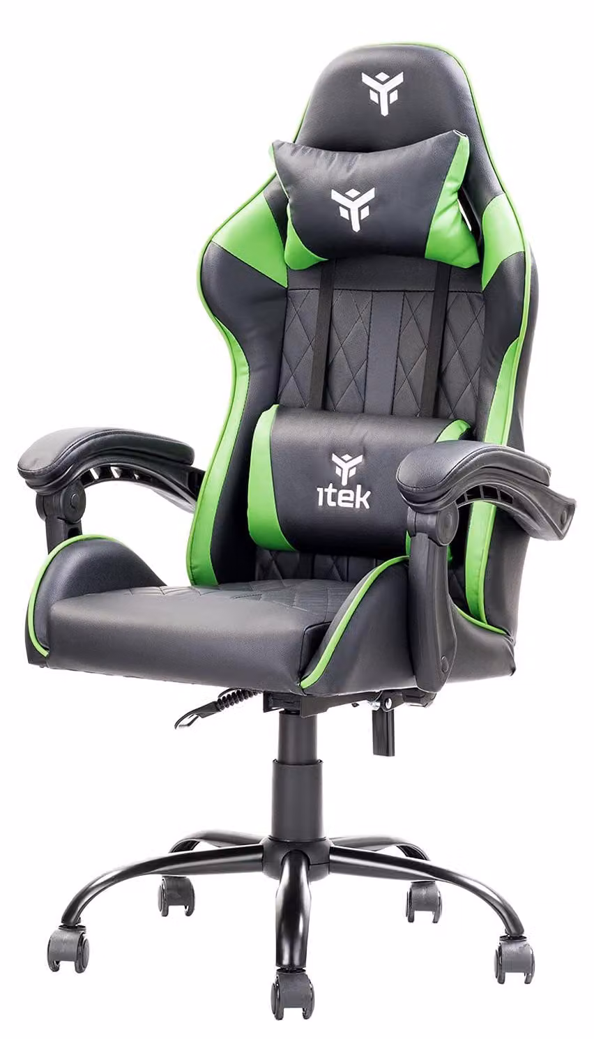 Sedia da gaming ergonomica, nera e verde, in PVC, con capacità di carico fino a 140 kg
