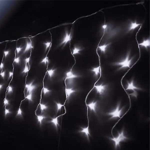 Illuminazione per tende, luce bianca fredda, dimensioni 5 m x 0,4 m, alimentata con 3 batterie AA