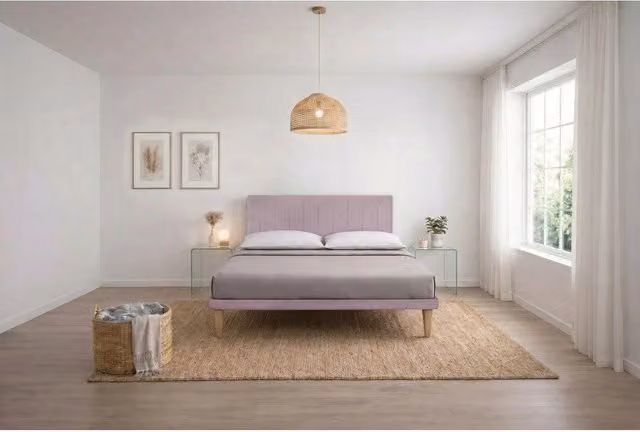 Letto imbottito Matrimoniale 180x200 cm Vertical - Con rete,Glicine,Microfibra